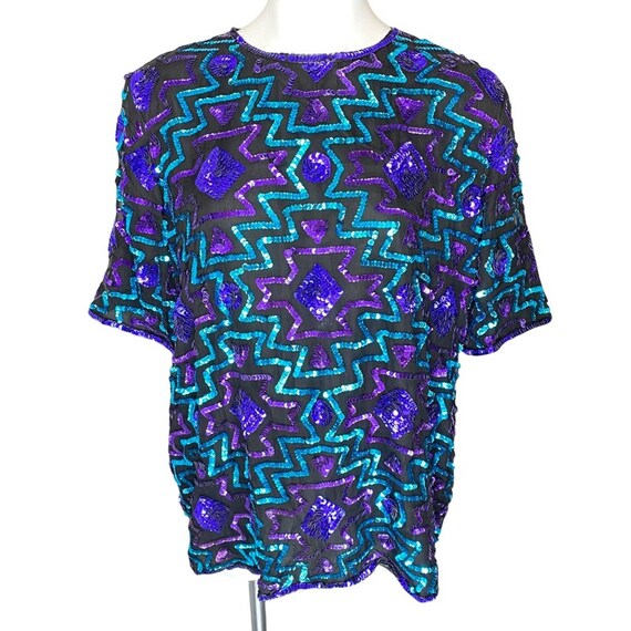 80s Vintage Stenay Sequin Blouse Plus Size Vintag… - image 2