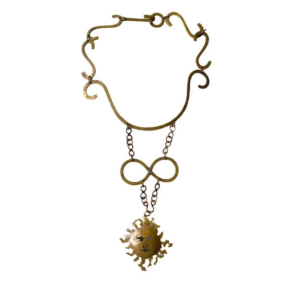 Vintage Brass Infinity Sun Boho Necklace - image 2