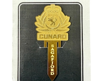 Vintage 80s Cunard Sagafjord Solid Brass Bookmark Ocean Liner Ship Souvenir NOS