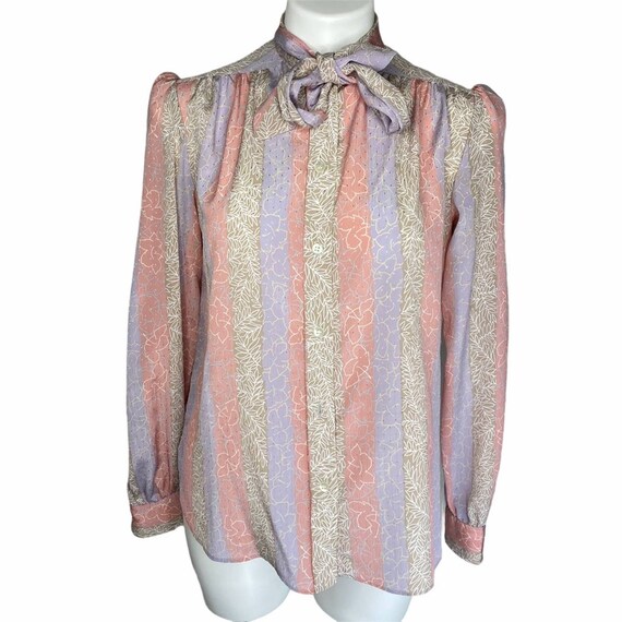 80s Vintage Evan-Picone TieNeck Button Down Blouse - image 3