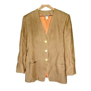 Vintage 90s tan linen blazer suit jacket plus size 14 JG Hook