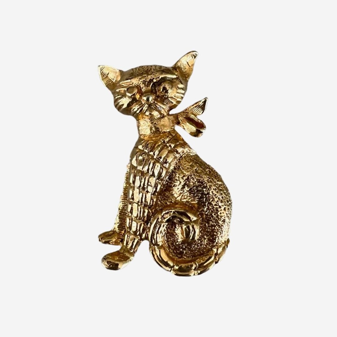 Vintage Kitty Cat Gold Tone Brooch Pin - Etsy