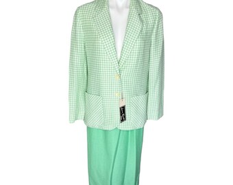 Vintage 70s NWT James Kenrob gingham bright green suit skirt set size 12