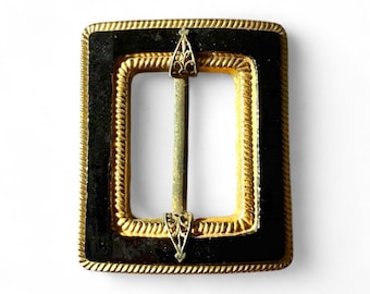 Victorian Black Enamel Sash Buckle – 1800s Ornate Mourning  display picture 1