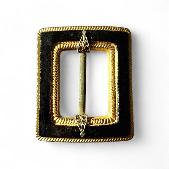 Antique Victorian Japanned & Gilt Sash Buckle Black Gold Metal 1800s ornate