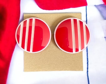 1970s vintage retro earrings red white strip round circular