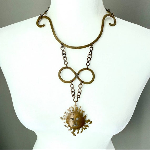 Vintage Brass Infinity Sun Boho Necklace - image 1