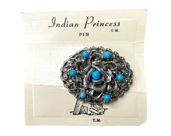 Vintage Indian Princess Turquoise Floral brooch