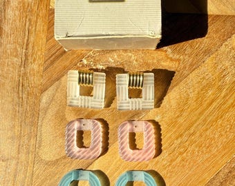 Vintage 1987 Avon Rainbow Ice Convertible Earrings Interchangeable Pastel 80s