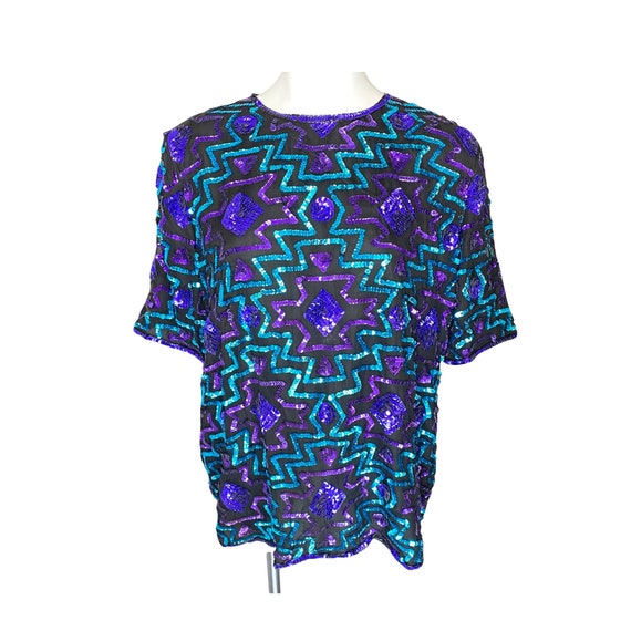 80s Vintage Stenay Sequin Blouse Plus Size Vintag… - image 1