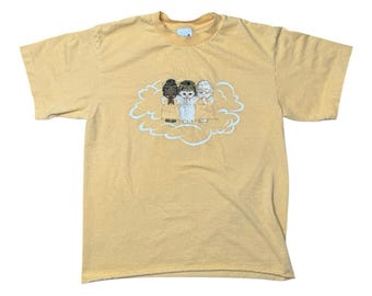 Vintage 90s Single Stitch Cherub Embroidered Angel T-Shirt Yellow Anvil Medium