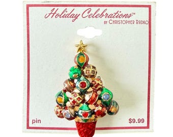 Vintage Christopher Radko Holiday Celebrations Christmas Ornament Tree Brooch