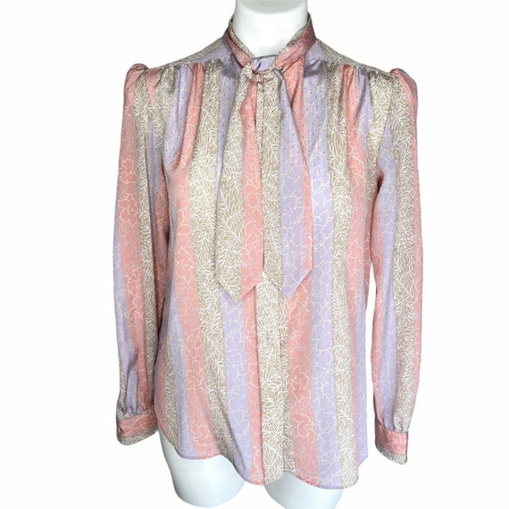 80s Vintage Evan-Picone TieNeck Button Down Blouse - image 2