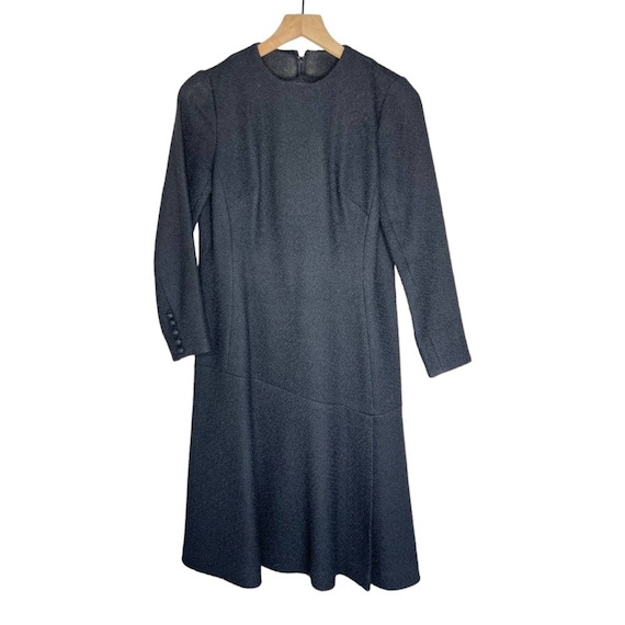 1960s Alison Ayres Black Shift Dress Long Sleeve … - image 1