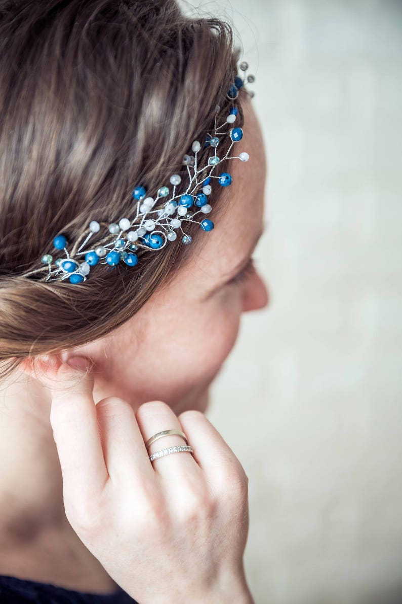 Bleu couronne couronne de cheveux bleus couronne perlée Etsy
