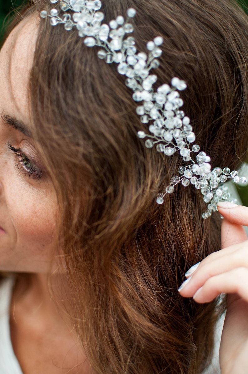 Clear Hair Wreath Wedding Hair Wreath Crystal Beaded Crown Etsy