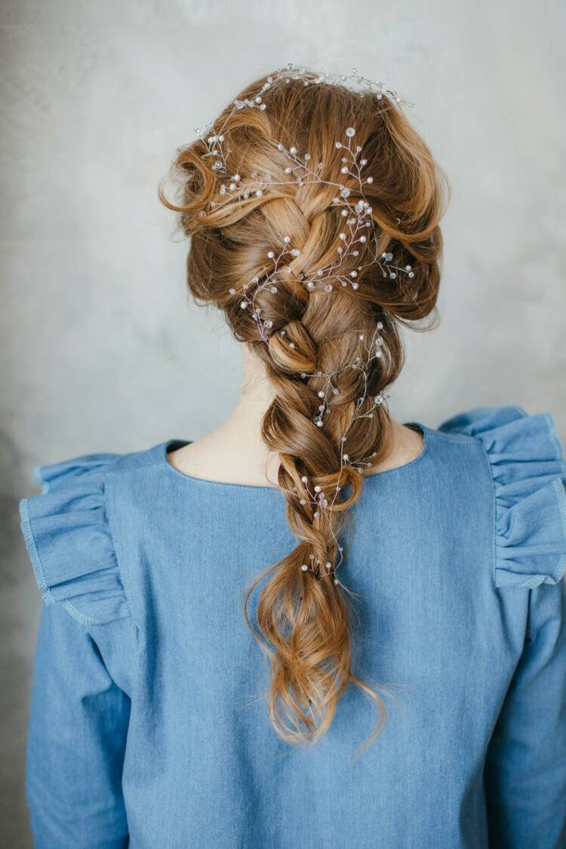 White hair vine,Crystal crown,White hair piece,Wedding hair vine,Bridal hair wreath,Wedding hair piece,Hair style,Beaded hair wreath