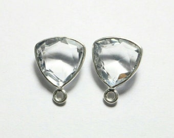 5 Pieces Crystal Quartz Trillion Shape Faceted Cut Sterling Silver Connector,925 Sterling Silver Crystal Quartz Connector 12 MM