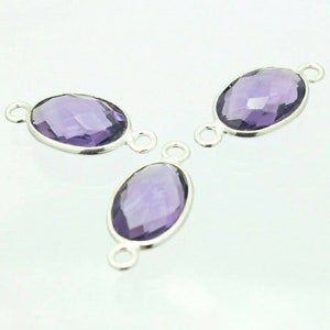925 Sterling Silver Connectors, Amethyst Oval Shape Faceted Briolette Sterling Silver Connector,  Amethyst Connectors 12×8 MM, 5 Pieces