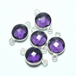 5 Pieces African Amethyst Round Shape Faceted Briolette Sterling Silver Connector, 925 Sterling Silver Amethyst Connector 10 MM