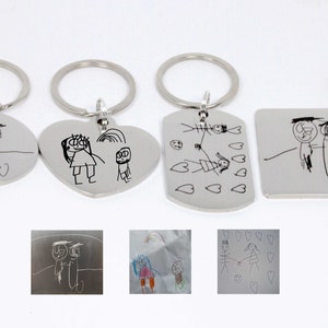 Engraved Child's Drawing Keyring: Custom Stainless Steel Artwork