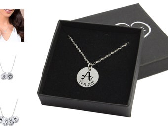 Personalized Stainless Steel Mum Necklace: Engraved Initial Date Disc