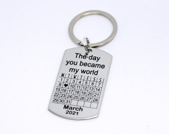 Engraved Calendar Keyring: Personalized Stainless Steel Date Gift
