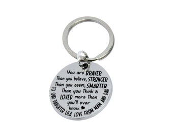 Inspirational Daughter Keyring: Braver, Stronger, Smarter Stainless Steel Charm
