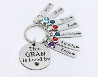 Personalized Gran Keyring: Stainless Steel Birthstone Charm
