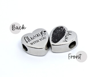 Fingerprint Charm, Handwriting Bead, Memorial Jewellery "Only bead", engraved, Gift with fingerprint, Engraved heart Charm Bead fit bracelet