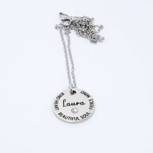 Personalized Birthstone Name Necklace: Stainless Steel Charm