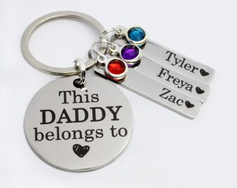Personalized Birthstone Keyring: 'This Daddy Belongs To' Stainless Steel Dad Gift