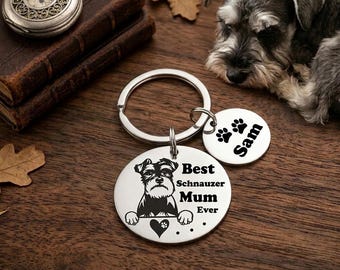 Personalised Schnauzer Keyring, Dog Mum Dad Gift, Custom Dog Breed Keyring, Pet Lover Gift, Memorial Dog Keepsake, Custom Pet, Dog Lover