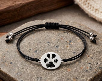 Cord bracelet, Actual Paw Engraving Bracelet, Custom Pet Paw Print Bracelet,  Pet Jewellery, Pet Memorial Gifts, Gifts for Pet Lovers