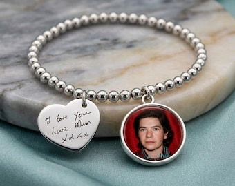 Personalized Handwriting & Photo Bracelet: Custom Memorial Jewelry, personalised bracelet, photo bracelet, handwriting stretchy bracelet