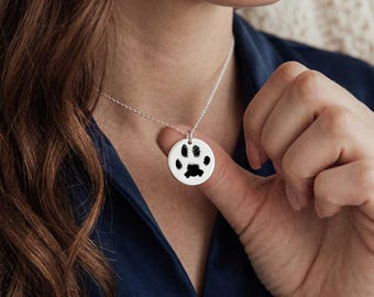 Double sided, Personalised Pet Paw Print Necklace, Custom Dog Cat actual Paw Necklace, Engraved Paw Jewellery, Pet Memorial Gift Animal Love