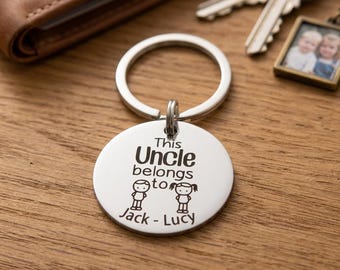 Personalised Uncle Keyring, Gift dad grandad gifts for him, keyring for dad, Gift from kids. Engraved keyring, family keyring, name keychain