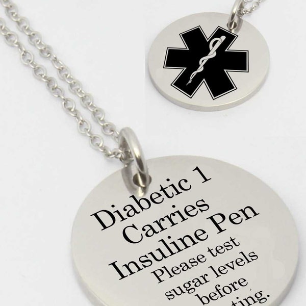 Medical Alert Necklace, Custom Medical ID Jewelry, type 1 Diabetes, ICE necklace, Medical Jewellery, Epilepsy, Autism, All Conditions