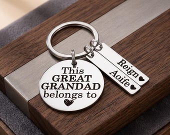 Personalised Great Grandad Belongs To Keychain, Custom Name Charms Keyring, Family Gift for Him, Father's Day Gift from Grandkids, grandad
