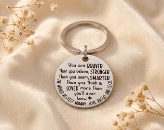 Motivational Keyring for Mum: Braver, Stronger, Smarter. Gift for mum. Personalised keychain, Engraved gift, Custom keyring