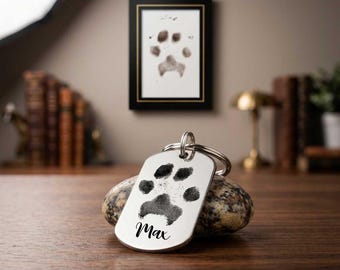 Actual Paw Print Keyring, Dog Cat Memorial Gift, Custom Pawprint Engraving, engraved paw print keyring, pet loss gift, Dog lover gift