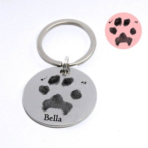 Actual Paw Keyring, Engraved pawprint, Pet Memorial Gifts, Cat Dog Pawprint, Pet Jewelry, Pet Name, Custom Pet Paw Print Keyring, pet loss image 1