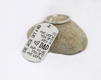 Personalized Dad Keyring: Stainless Steel Rectangle Charm, Gift from Kids