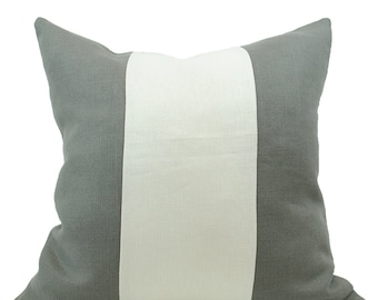 Color Block Pillow Cover in Gray and White Slubby Linen 20"x20"