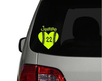 Softball Heart Custom Vinyl Car Decal Sticker *Free Shipping*