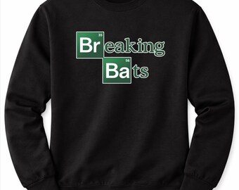 Breaking Bats Crewneck Sweatshirt – Funny Baseball & Softball Parody, Breaking Bad Style, Gift, Custom Name and Number