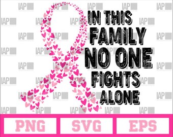 In This Family No One Fights Alone Breast Cancer Awareness, svg, eps, png, sublimation graphics for vinyl, cricut, cutter, download