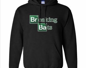 Breaking Bats Hoodie – Funny Baseball & Softball Parody Sweatshirt, Breaking Bad Style, Gift, Custom Name and Number