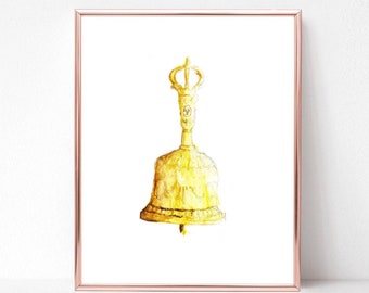 Meditation Bell Illustration, Ritual bell, celebration bell, meditation bell card, meditation bell yoga