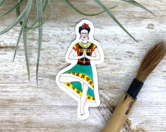 Frida Kahlo sticker, Frida Kahlo decal, Frida sticker, Frida decal, tree pose, yoga art, Frida Kahlo